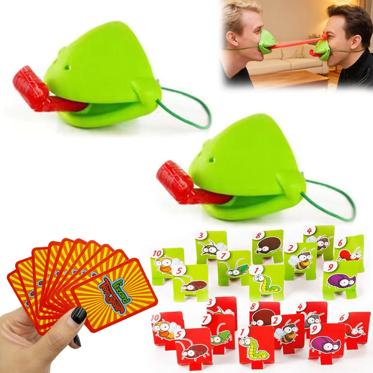 Frog Mask with Blow Tongue,Frog Tongue Game-Multiplayer Party Game with Blow Tongue Mask and Cards, Perfect for Family