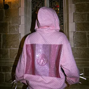 Mexico Rhinestone Hoodie Pink