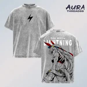 Tamamo Cross T-Shirt – Uma Musume Vintage Washed Oversized Graphic Tee, Double Printed Anime Streetwear, Heavyweight Cotton Unisex Top, White Lightning Design Shirt, Retro Racing Girl Aesthetic, Gift for Anime Fans