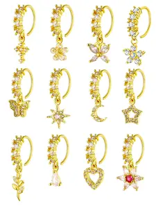 Women's Sexy Hollow-Out Design Copper Nose Ring & Ear Stud Set, Elegant Jewelry for All Seasons, Perfect Gift Idea, Nose Piercing Jewelry