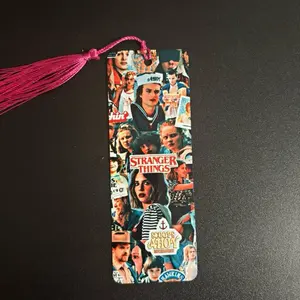Stranger Things Bookmark with Collage Design and Pink Tassel for Book Lovers