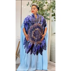 Blue Floral Rhinestone Kaftan Dress: Wedding Guest Outfit Birthday Party Graduation Cocktail Anniversary