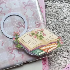 Pastel Pink Bookstack Phone Grip, Soft Girl Library Griptok, Floral Books Phone Stand, Popsocket for Bookworms, Bookstacks Magsafe Holder, Gift for Book Lover