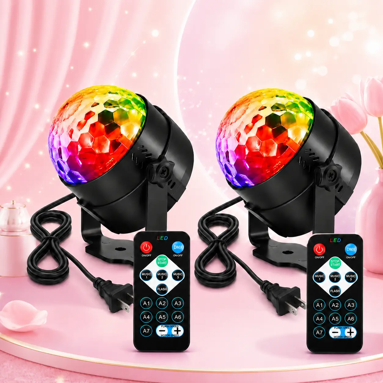 LED Crystal Disco Ball Party Light, Romantic RGB Rotating Stage Light with Remote for Bedroom, Home Party, Karaoke and Holiday Events，for Halloween Party