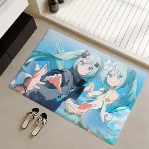 Hatsune Miku anime Floor Mat Non-Slip Soft Flannel Thickened Rug Indoor Door Mat Ultra Soft Absorbent Wear-Resistant Floor Mat for Living Room Hallway Entryway Front Door Porch Durable Non-Skid Home Decoration Mat for Indoor Daily Use