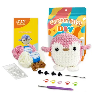 Beginner DIY Crochet Kit, Cute Shiny Plush Penguin, Easy to Learn, Perfect for Doll Gifts, Stress Relief, Knitting Learning, Includes Video Tutorial