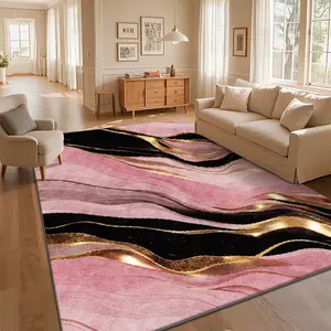 Local Delivery Multi Sizes Soft Pink Black Gold Marble Round Rug Non Slip Living Room Bedroom Washable Carpet