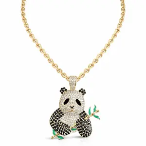 Chain Necklace with Dabbing Panda Pendant - Sparkling Rhinestones & Black Accents - Trendy Fashion Accessory