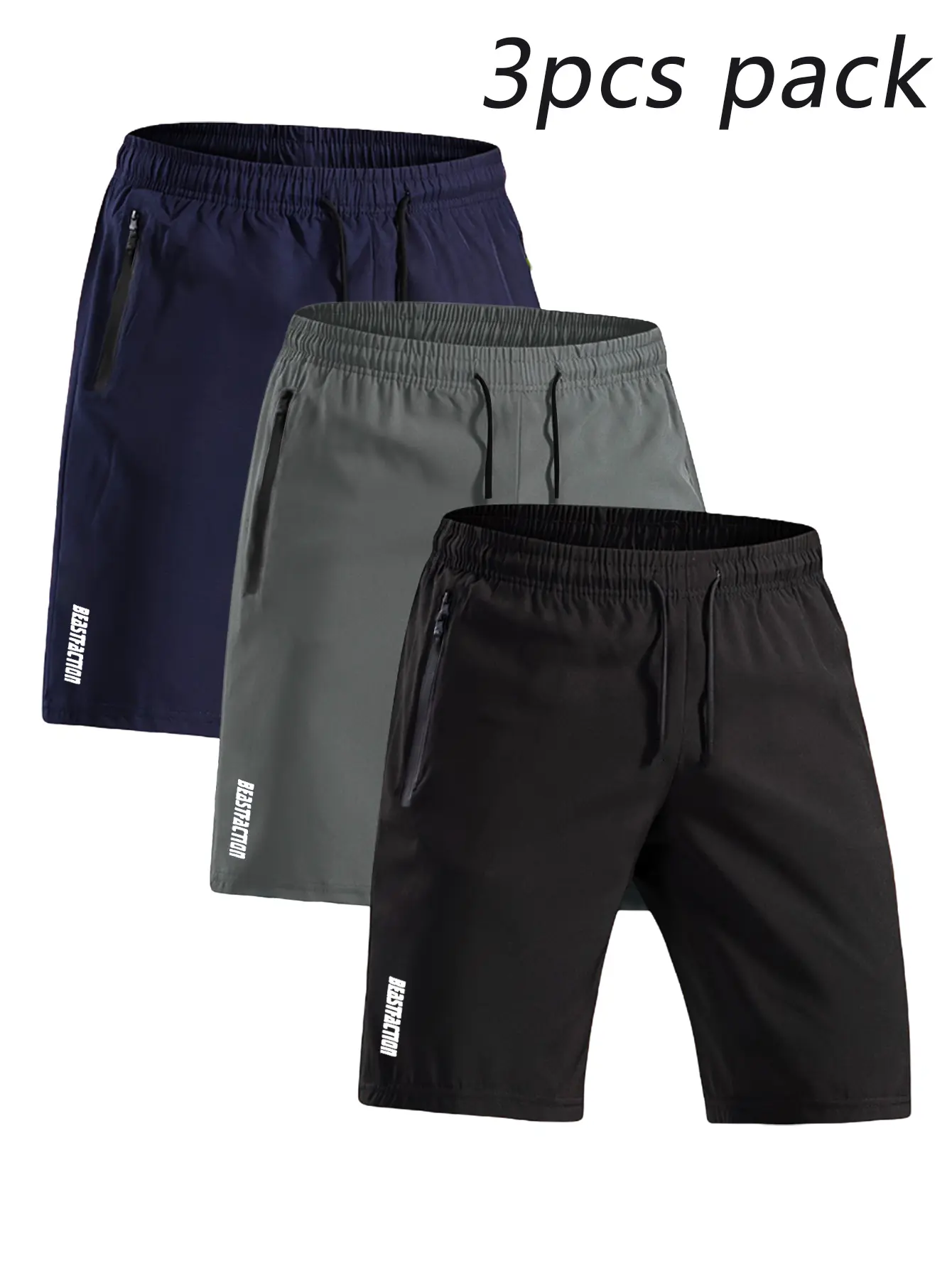 Men's 3-Pack Quick-Dry Athletic Shorts - Casual Pocket Shorts with Zipper Pockets, Comfortable Sporty Gym Running Activewear Bottoms, Summer TikTokShopSpringDeals, Comfortable Men's Shorts
