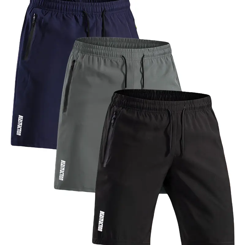 Men's 3-Pack Hydro Wick Quick-Dry High Performance Elastic Sports Shorts - Casual Gym Running Summer Activewear Bottoms with Zipper Pockets, Gym Shorts