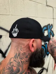 TheDriveClothing FU FLEXFIT COTTON SIDE STYLE HAT – Flexfit Fitted Cap, Black Six-Panel Mid Profile, Premium Cotton Stretch, Everyday Streetwear Hat