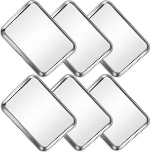 6Pcs Baking Sheet Pan Set, Stainless Steel Cookie Sheet, Metal Baking Pan Oven Tray, Cooking Baking Sheet for Toaster Oven, Easy Clean, Dishwasher Safe, 9 x 7 x 1 Inch