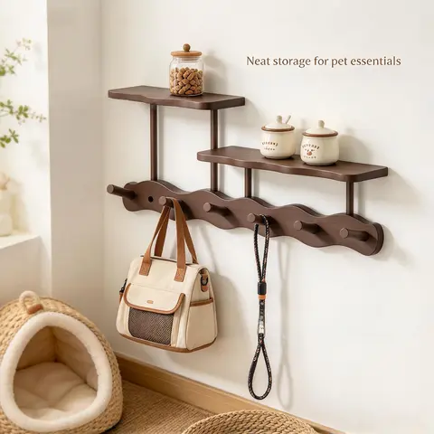 Boho Aesthetic Bamboo Amber Mount No-Drill Hanging Hooks - Durable Home Organizer with Multiple Slots, Quick Installation, Polished Natural Look, for Clothes, Home Decor Items