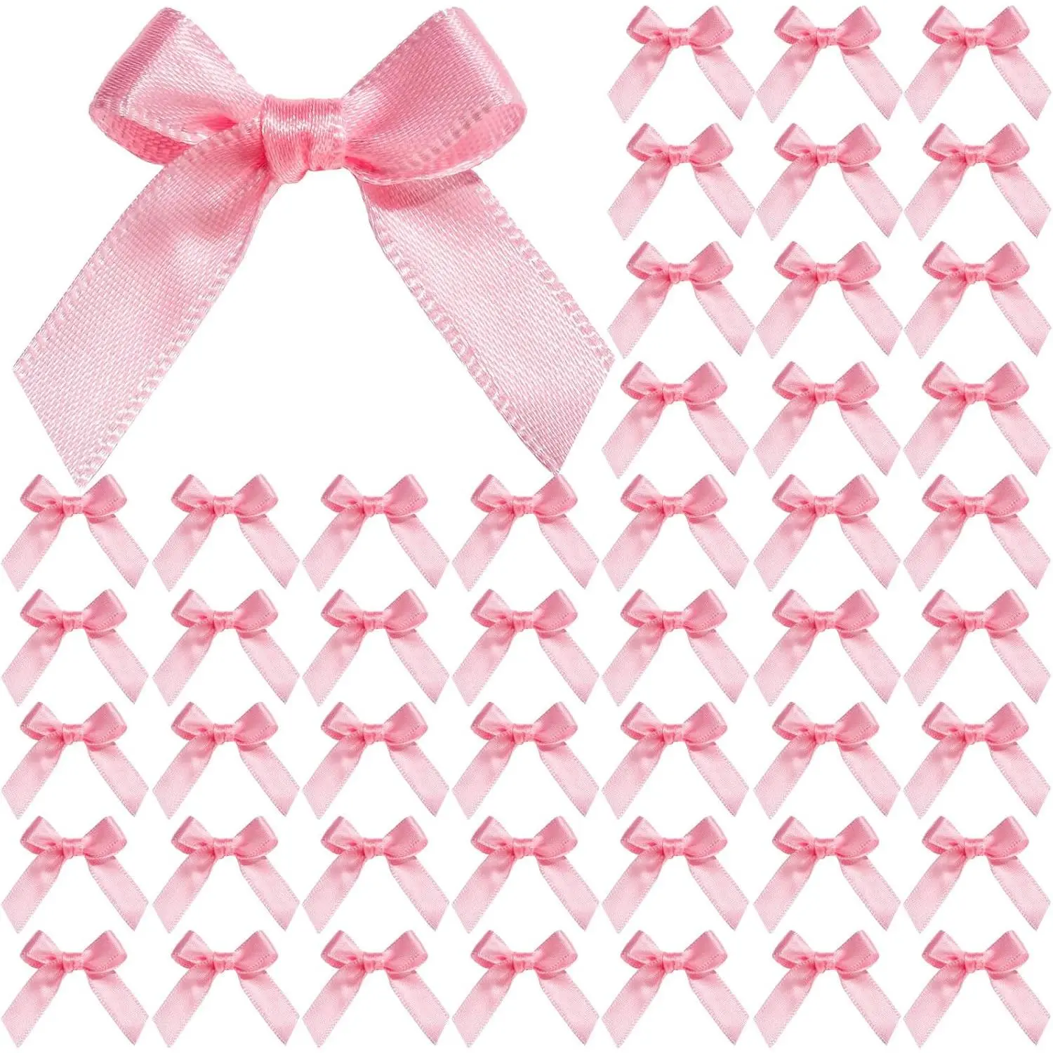 50-Count Lightweight Decorative Mini Pink Satin Fabric Bows, DIY Office Stationery & Gift Wrapping Supplies, for Craft Attachment & Wedding Party Favors