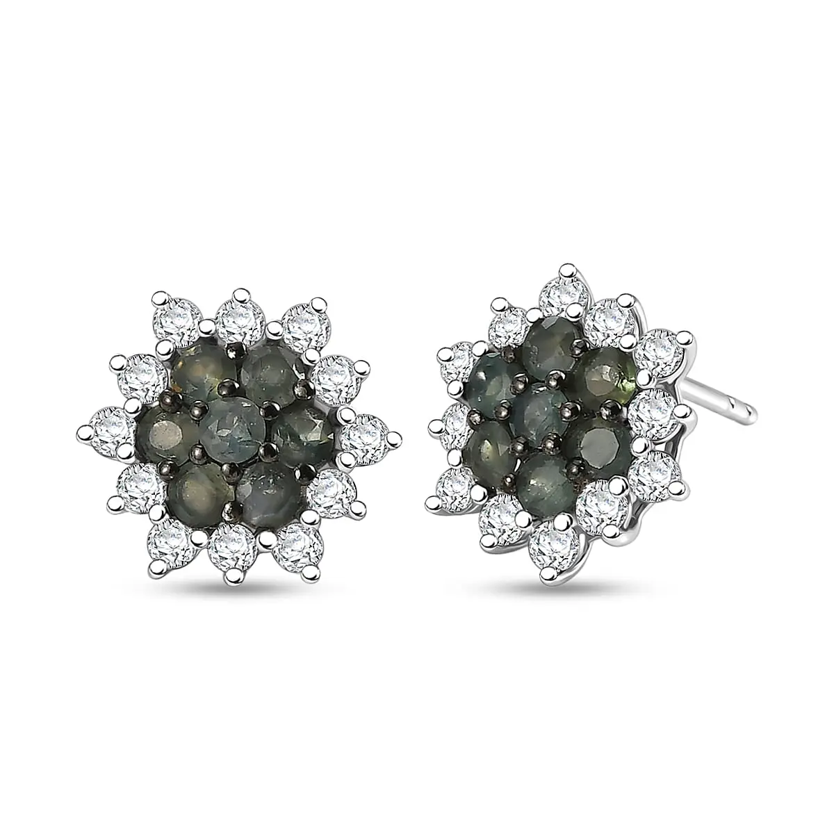 D'Joy Narsipatnam Alexandrite, Moissanite Earrings in Rhodium Over Sterling Silver 1.80 ctw