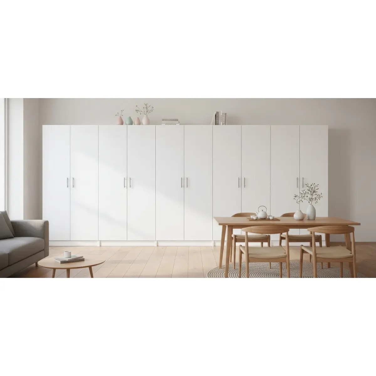 Modex White Wood Multi-Purpose Utility Storage Cabinet Combo Item (5-Piece Set) - 157.50 in. x 15.70 in. x 70.90 in., Adjustable, Durable Indoor Furniture Cupboard, High-Quality Melamine Surface
