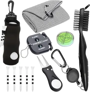 11 Pcs Golf Accessories Kit, Include Golf Ball Bag with Hook Tees Towel Cleaner Brush Ball Marker Divot Tool Score Counter karamagic