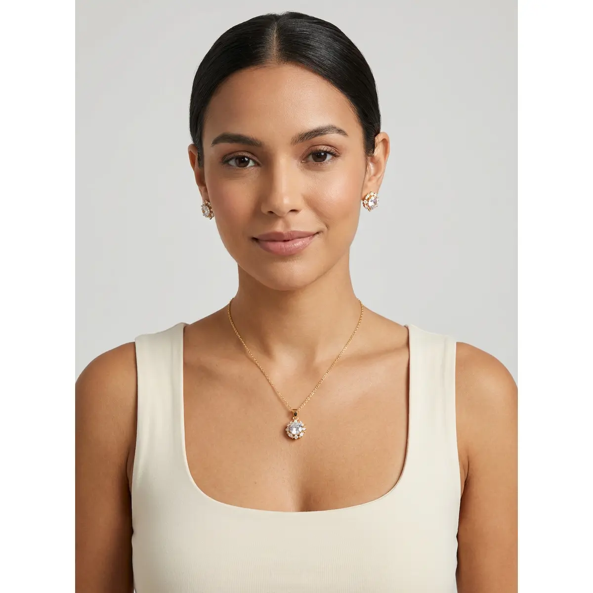 Radiance Halo Gold-Plated Necklace and Earring Set for Women