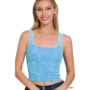 Zenana 2 Way Neckline Washed Ribbed Seamless Tank Top
