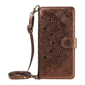 for iPhone SE2 SE3 SE 2020 7 8 Plus 11 Pro Max 12 Mini XR XS Max 13 Mini Magnetic Closure Flip Wallet Phone Case Shockproof Cover Card Holder Cash Slot Embossed Mandala Flower Cover