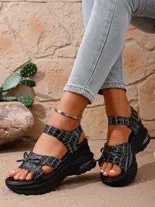 2026 Style Dad Sneaker Sandals, Velcro Anti-Slip Height Increase, Lightweight Elastic Round Toe, Comfortable Mid-Heel Thick Sole