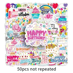 50pcs Happy Birthday Stickers, Colorful Party Waterproof Vinyl Decals, Cute Birthday Cake Balloon Stickers, Birthday Gift Pack for Teens Adults