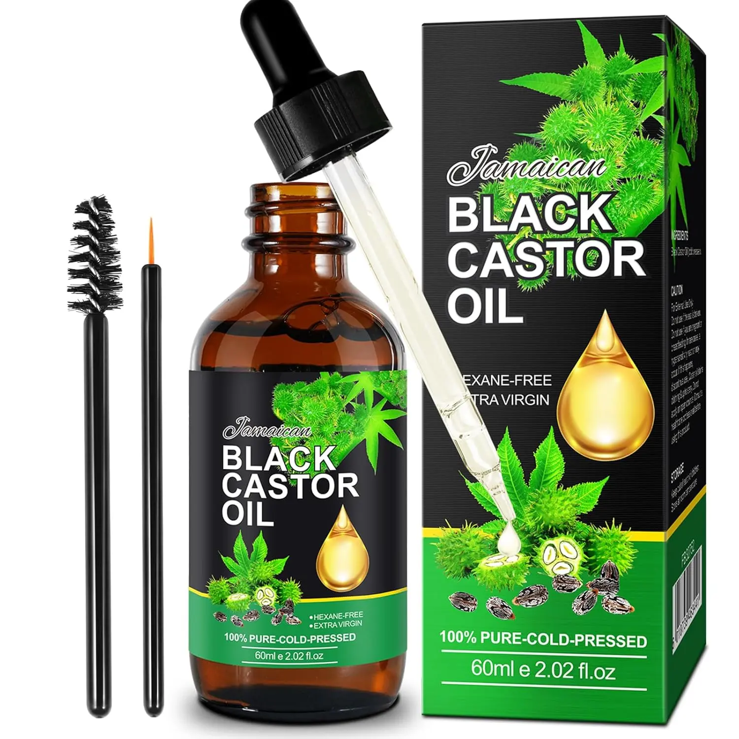 Organic Jamaican Black Castor Oil, Pure Cold Pressed Extra Virgin Castor Oil for Hair Growth Care, Eyelash & Eyebrow Serum, Scalp & Skin Moisturize