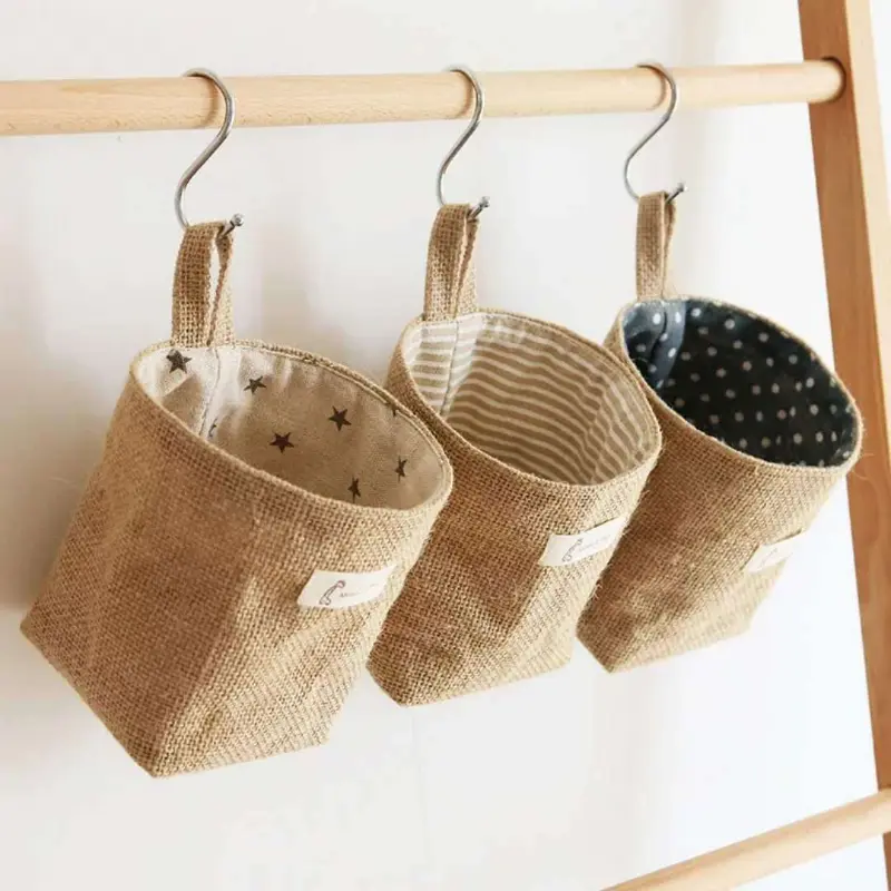 Cotton and Linen Storage Hanging Bag for Door Wall Desktop Miscellaneous Items Modern Simplicity Cylinder Type Kitchen Bathroom Organiser Gray Black Dark Blue Yellow Blue Red Dots Stripes
