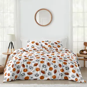 Sweet Jojo Designs Sports Theme Boy Queen Comforter Set Full Size Bedding for Kids Teen Adult Bed Room - 3 Piece - Watercolor Vintage Sport Themed Soccer Balls Football Baseball Basketball Blue Stars