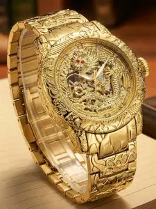 Men's Vintage Dragon Design Mechanical Watch, Fashionable Waterproof Automatic Watch for Party, Daily Clothing Decor, Trendy All-match & Exquisite Watch for Birthday Gift with Box, Mechanical Style Watches
