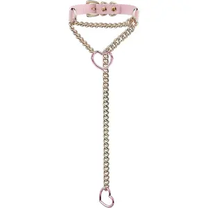 Black Heart Choker Collar For Women, Punk Gothic O-ring Slip Chain Necklace with Adjustable Vegan Leather Buckle