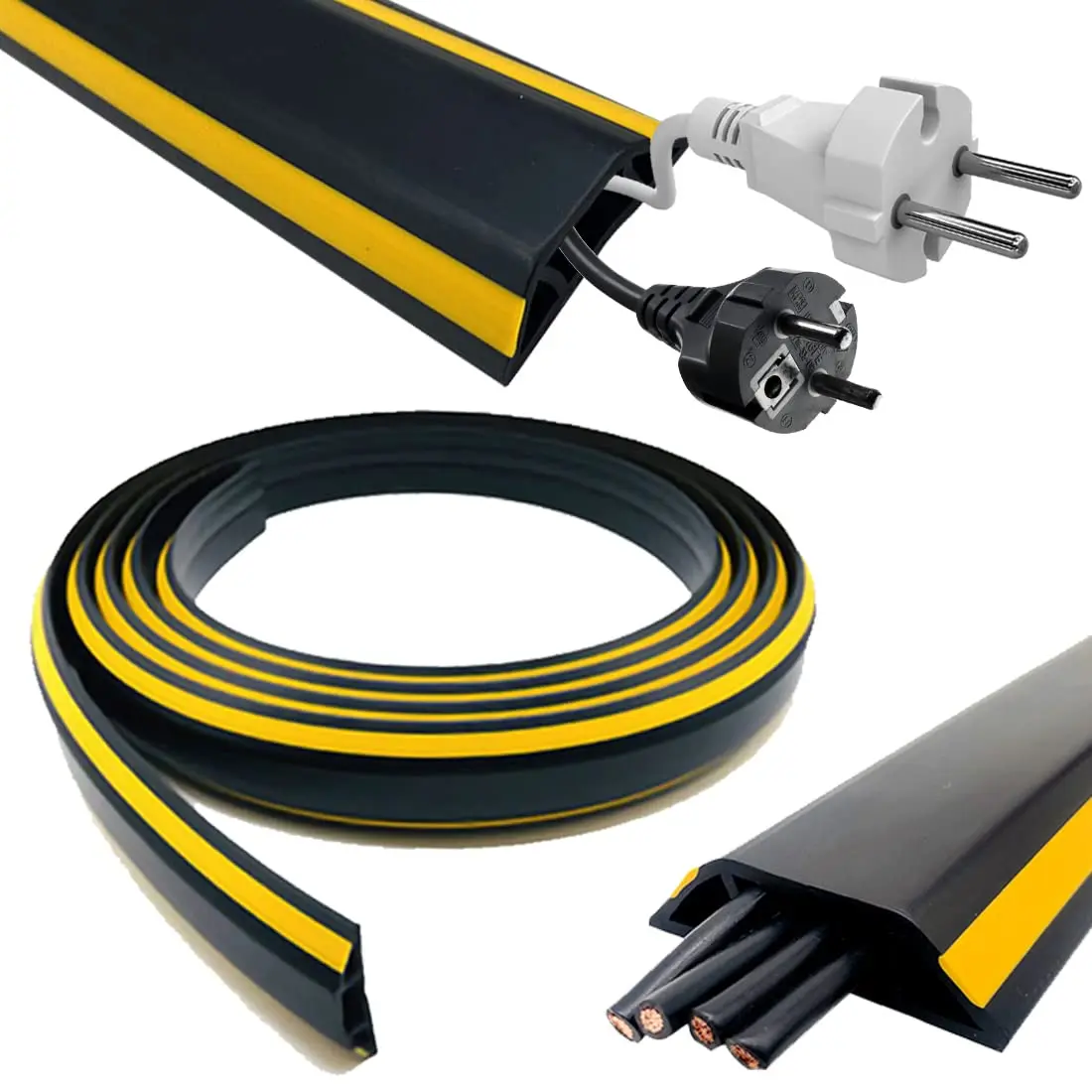 6.5ft Floor Cord Cover Cable Protector Strong Self-Adhesive Rubber Wire Organizer Hider Extension Protect Cords Prevent Trip Hazard Wall Cord Cavity for Home Office Outdoor