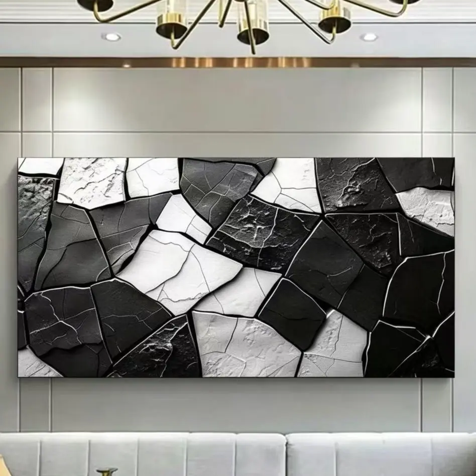 1pc Canvas Painting with Wood Frame - Modern Abstract Black and White Cracked Canvas Painting Art, Large Canvas Wall Art for Room, Bedroom, Living Room, Office Decoration