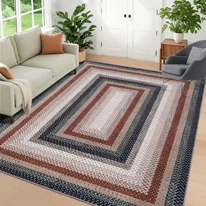 Garvee 8x10 Rugs for Living Room Machine Washable Rug with Non Slip Backing Modern Braided Print Rug Satin Resistant Low Pile Carpet Non Shedding Throw Mats for Bedroom Nursery, Blue/Red