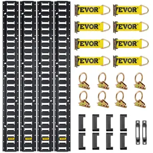 VEVOR E Track Tie-Down Rail Kit,  30PCS 5FT E-Tracks Set Includes 4 Steel Rails & 2 Single Slot & 8 O Rings & 8 Tie-Offs w/D-Ring & 8 End Caps, Securing Accessories for Cargo, Motorcycles, and Bikes