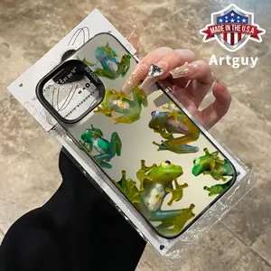 Transparent Frog Poise Pattern Phone Case for iPhone 16 15 14 Pro Max 16E 13 12 11 XR XS Plus Shockproof Non Slip Military-Grade Protection Slim Cover