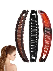 3 pieces large retro banana clip suitable for women's double-layer large hair clip suitable for thin and thick hair, clip in claw, firmly fixed for daily wear, holiday gift banana ponytail clip