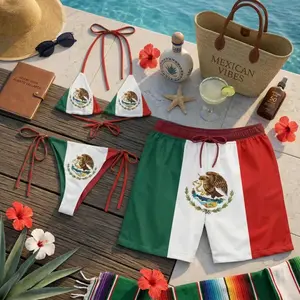 Mexico Flag Eagle Matching Couple Swimwear Set Board Shorts Triangle Bikini Mexican Pride Cinco de Mayo Puerto Vallarta Beach Vacation Summer Pool Party