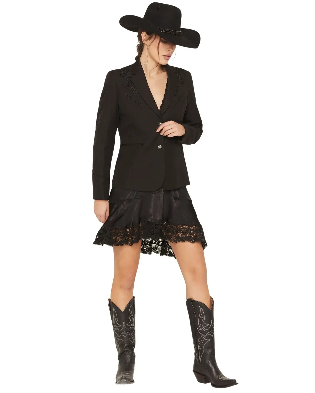 Scully Women's Women'S Tonal Scroll Embroidered Button-Down Blazer - Pl-733-Blk