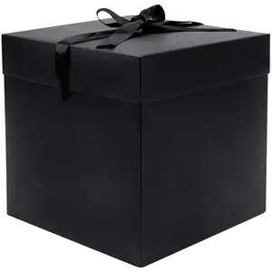 Medium  Box with , Ribbon and Paper Filler, for Men Women Birthdays, Father's Day, Bridal Showers, Weddings,  Showers - Collapsible, 8.7", 1 Pack, Black