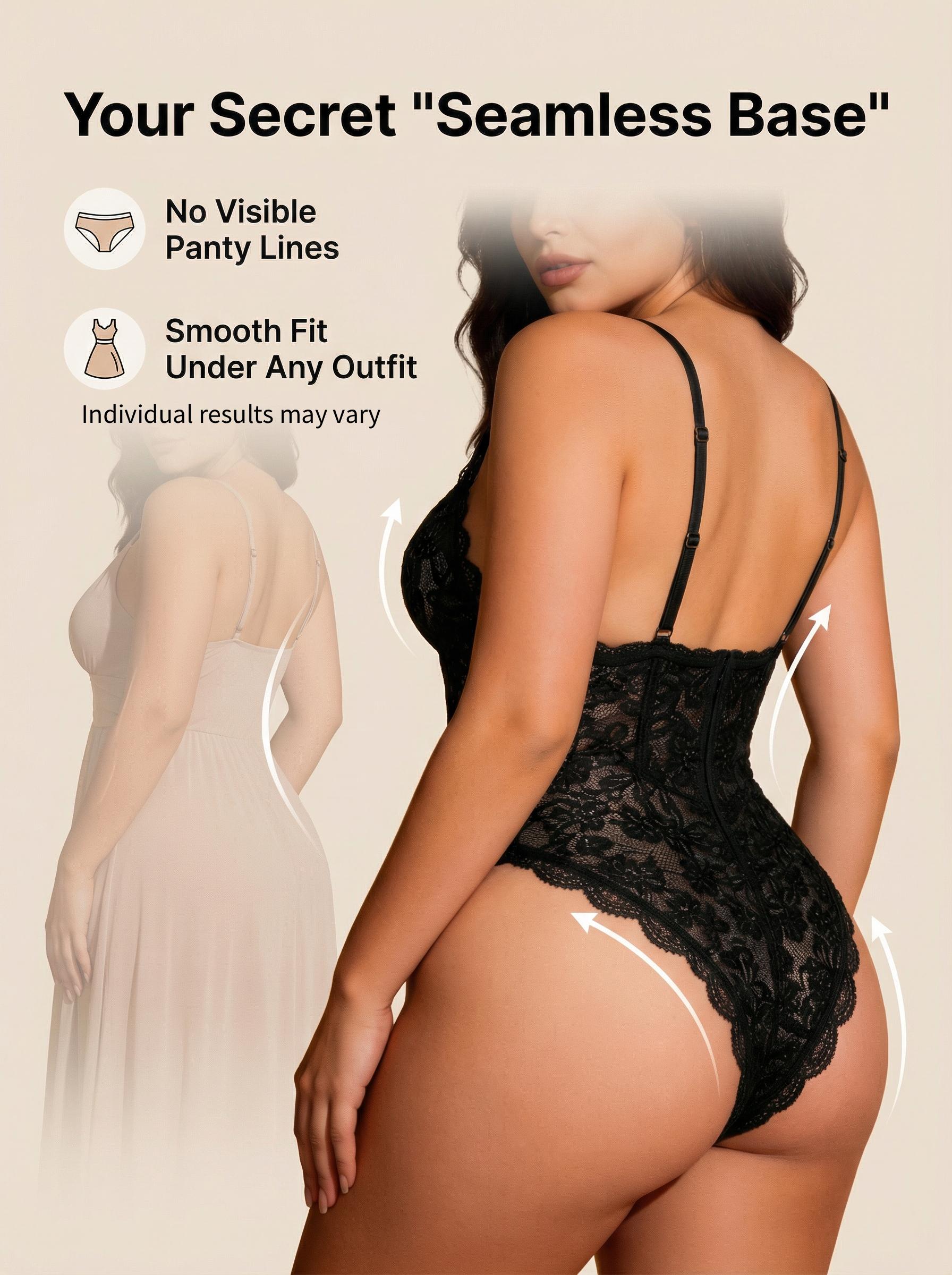 Monzena Plus Size Lace Bodysuit Snap Crotch, Tummy Control Shapewear Snatched Waist Deep V Neck Teddy Lingerie, Sheer Backless Floral One Piece Babydoll, Sexy Going Out Tops Date Nightwear Outfit, Breathable Stretch Curvy Fajas For Women Black Red