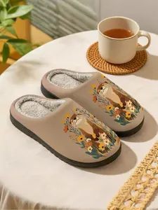 Healing Otter & Flower Cluster | Gentle & Fresh 1 Pair Faux Fur Lined Non-Slip Cozy Warm Home Plush Slippers For Men & Women (Lounging/Relaxing/Bedroom/Living Room) Autumn Winter