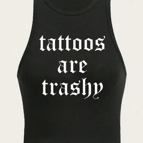 Women's hot print "Tattoo is Garbage" and "Perforation is Garbage" printed round neck vest, Y2K fashionable casual sleeveless daily wear statement top, Four Seasons women's clothing