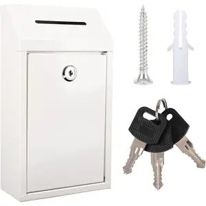 Metal Donation Box with Lock Ballot Box Drop Box with Lock Suggestion Box with Slot and Locks Metal Locks Boxs Comment Box Voting Box Key Drop Box for  Office(White,10.24 x 5.71 x 2.95 Inch)