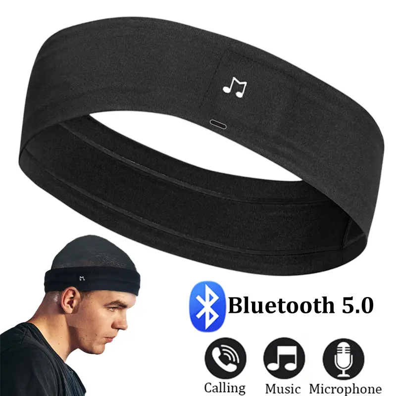 Bluetooth Sleeping Headband with Call Receiving Open-Ear Headphones, Wireless Music Earphones with Mic, Non-Cover-Ear Sweatband for Fitness Running