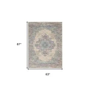 5' X 7' Pink Damask Power Loom Area Rug