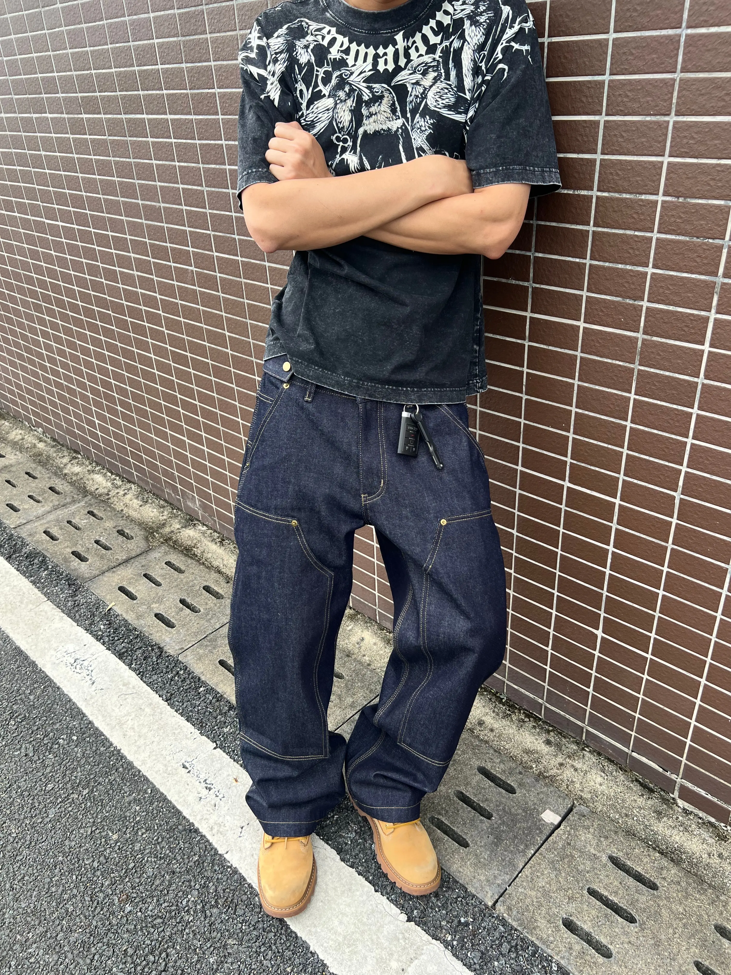 Frofooo 16.2oz  raw denim, lumberjack-style double-layered front panels, classic straight-leg jeans (heavyweight denim; fading is normal)
