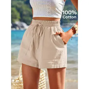 Solid Color Drawstring Waist Spring Shorts Casual Cotton matching  set  outfit
