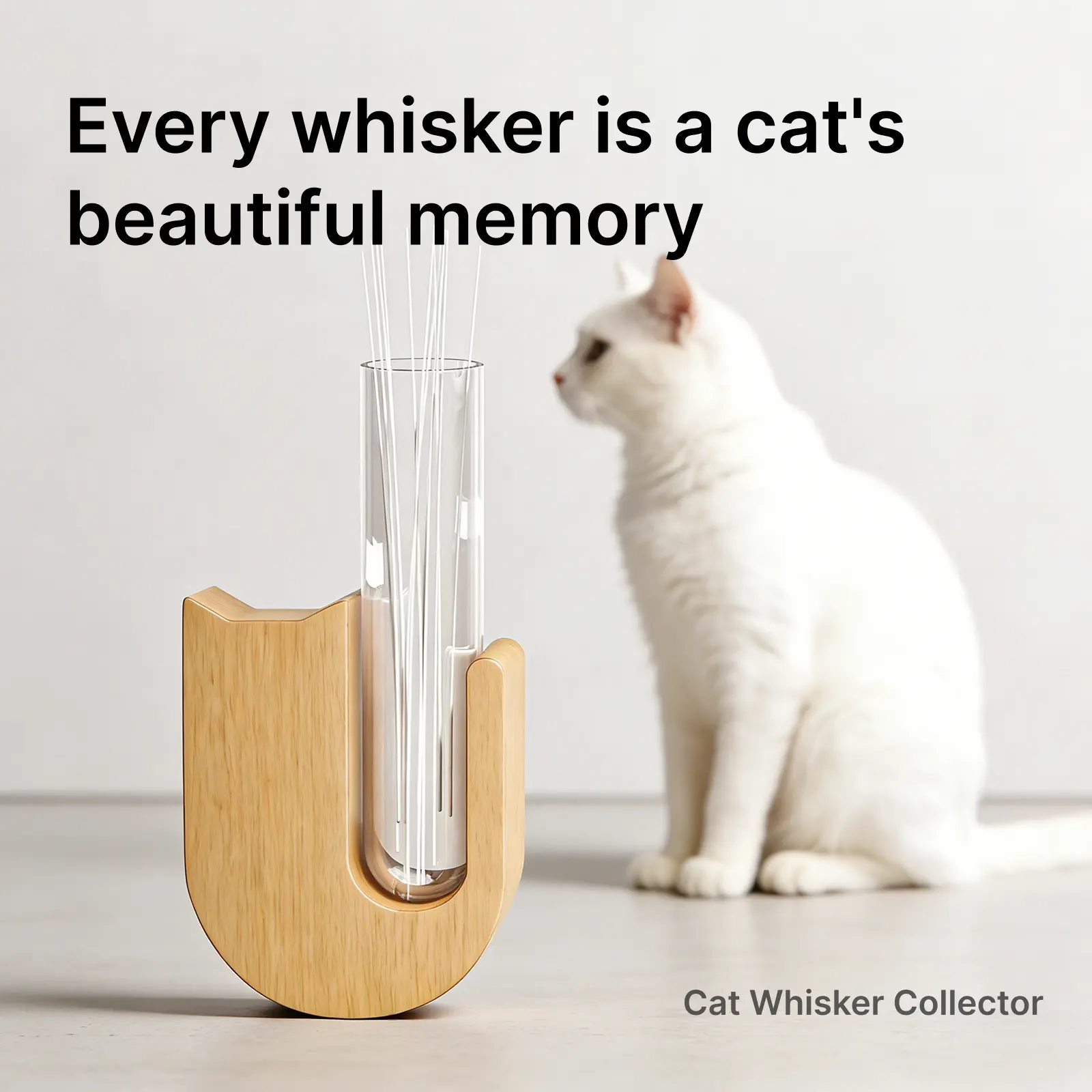 Wooden Curved Cat Whisker Storage Box - Memorial Pet Keepsake, Magnetic Fridge Sticker, Car Air Vent Compatible Accessory, Window-Mountable Option