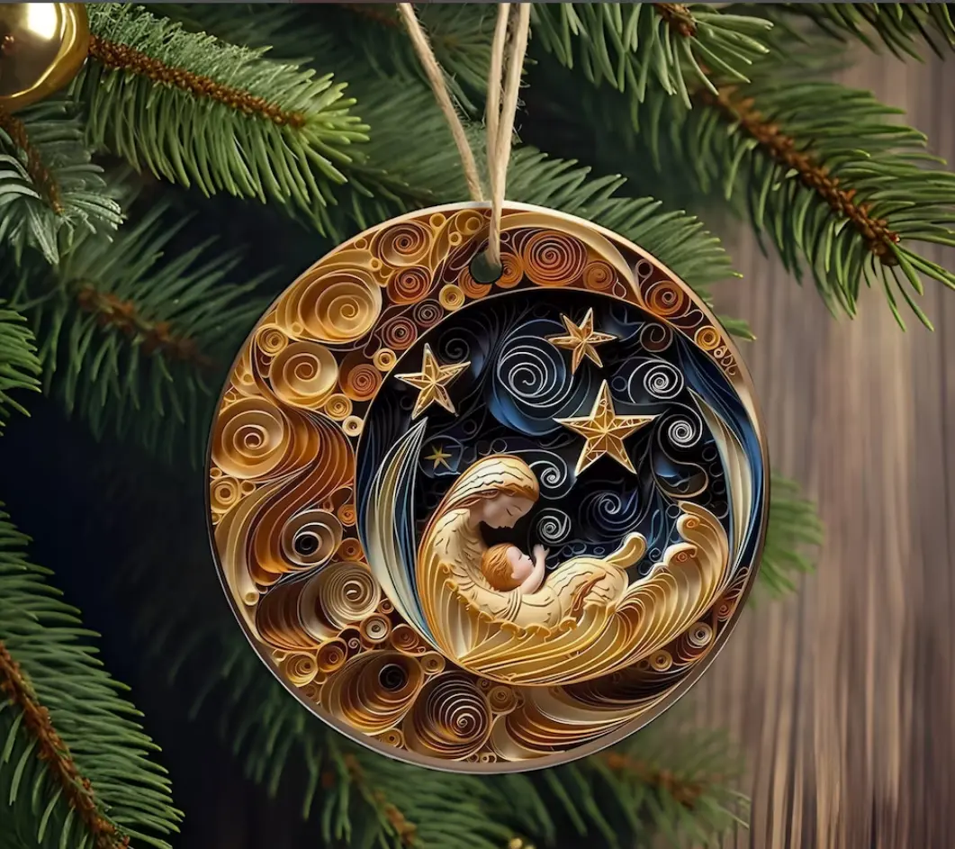 Spectacular Navy and Gold 3D look Non-Textured Christmas Star Moon Ornaments, Two-Sided Acrylic Ornament, Christmas Decoration, Xmas Gifts